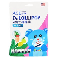 ACE SUPER KIDS 牙博士棒棒糖 Set 8支, 美國牙科博士研發, 含50%膳食纖維, 添加維生素C, 無糖低熱量, 西瓜+青蘋果, 60g, 1袋