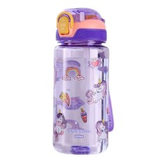 兒童彈蓋鴨嘴水壺, 600ML, 無BPA, 防漏, 耐用不易破損, 彈跳杯蓋設計, 攜帶方便, 獨角獸, 1個