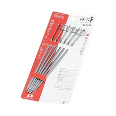 星三製作所 不鏽鋼烤肉串 Set 6入, 燒烤串附燒烤吊環 日本製造, 1組, 不鏽鋼