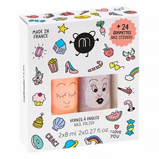 nailmatic KIDS 水漾亮彩指甲油 CRAC組 附指甲貼 - 法國製兒童無毒可水洗, 指甲油 8ml*2瓶+指甲貼*1張, 1組