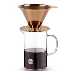 코맥 티타늄 커피 필터 드리퍼 + 계량 유리 서버 커피드립세트 600ml SFG1/G9, 로즈골드(드리퍼), 투명(서버),