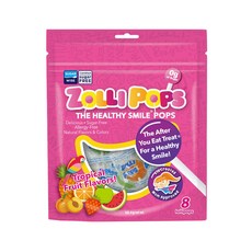 ZOLLI POPS 木糖醇無糖棒棒糖, 熱帶水果口味, 8支, 不含砂糖、高果糖糖漿, 全素可食, 58.4g, 1袋