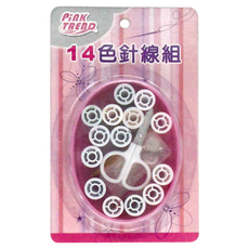 Pink Trend 14色針線組套裝，含棉線、剪刀、皮尺、配件組, I-067, 1組
