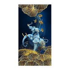 케이엠엘리 3D 황금잎 코끼리 AB원형 보석십자수 DIY 키트 40 x 75 cm, 혼합색상, 1세트