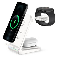 뷰씨 15W 3in1 고속 무선 충전기 거치대 애플워치 갤럭시워치 겸용, 화이트, 1개