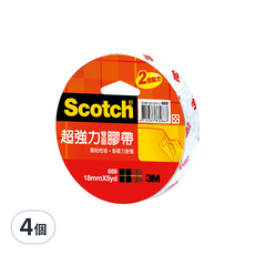 3M Scotch 超強力雙面膠帶, 18mmx5yd, 黏性更強, 適用於厚紙板黏貼 美工用途, 669, 4個