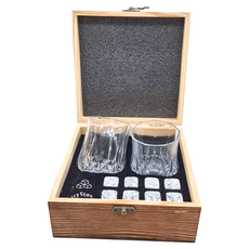威士忌冰石玻璃杯禮盒 Set 1組, B款 鑽石杯 無鉛玻璃 花崗岩 木盒
