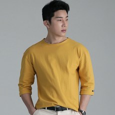 업클라스 남성용 세미 오버핏 여름용 립넥 7부 티셔츠 b203