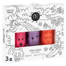 nailmatic KIDS 叢林水漾亮彩指甲油套裝, 3x8ml, 法國製兒童指甲油, 可水洗產品設計, Kitty紅+薰衣草亮粉紫+活潑橙 8ml, 3盒