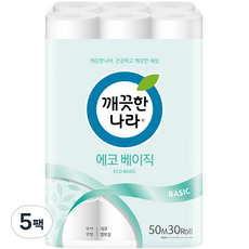 깨끗한나라 에코 베이직 2겹 롤화장지, 50m, 30개입, 5개