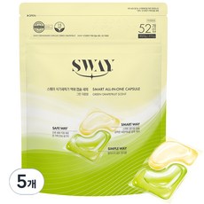 스웨이 식기세척기세제 올인원 액체캡슐 그린자몽향 52개입, 416g, 5개