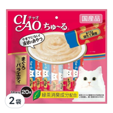 INABA CIAO 啾嚕肉泥 鮪魚海鮮綜合 14g*20入, 添加綠茶成分, 280g, 40條
