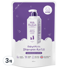 밀크바오밥 베이비 앤 키즈 샴푸 리필 풍선껌향, 400ml, 3개