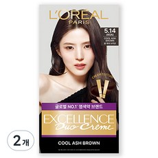 로레알파리 엑셀랑스 듀오크림 염모제, 5.14호 쿨 애쉬 브라운(6GA), 2개 5.14호 애쉬브라운, 2개