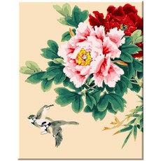 모모픽스페인팅 DIY 명화그리기 세트 40 x 50 cm, 목단꽃과 새 모란꽃 복을부르는 꽃그림