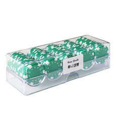 撲克牌籌碼 100入+壓克力收納盒組, 綠色