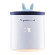 Super mama 攜帶式加熱溫奶器 星空小兔子, 防水LED照明燈, 智能面板溫度加溫保溫顯示, 1個