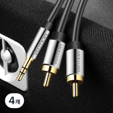 벤션 무산소 3.5mm 스테레오 to 2 RCA 오디오 케이블 04.블랙/2m, 4개