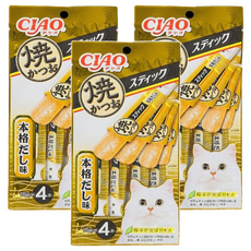 INABA CIAO 啾嚕 寒天鰹魚燒肉泥,柴魚高湯, 條狀果凍, 綠茶配方, 除臭, 減少貓咪糞便異味, 15g x 4入, 60g, 3袋