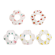 LUXURY BABY 8層紗圍兜組 5件 Set, 100%純棉, 可愛多樣設計, B款 草莓 +西瓜+紅鶴+鳳梨+香蕉, 1組