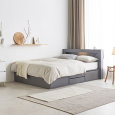 브리즈 LED 통수납 4단 침대 + 라텍폼스 20T 매트리스 세트 방문설치, 침대(그레이), 매트리스(단일색상)