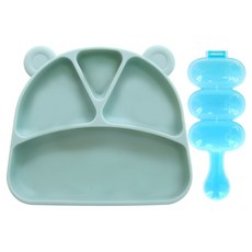 MYELLIE 矽膠吸盤餐盤組, 菜盤+飯糰盤 Set, 矽膠餐盤, 飯糰模具, 薄荷綠+藍色, 1組