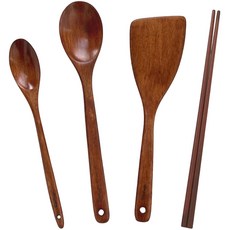 Kitchen9 漆木烹飪工具組 4入, 單色, 湯匙(大)+湯匙(小)+飯勺+筷子