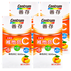 Centrum 善存 維他命C甜嚼錠 橘子口味 30顆x4罐組 (增強抵抗力/促進膠原蛋白形成), 30顆, 500mg, 4罐
