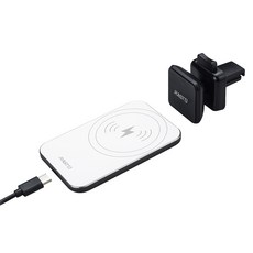 RASTO 15W可分離磁吸快充居家車用二合一無線充電板 RB17 充電板 60 x 95 x 6mm + 車夾 35 x 48 x 43mm, 白色, 1個