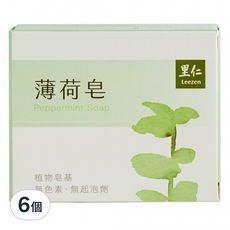 里仁薄荷皂，植物皂基，無色素與起泡劑，100g, 6個