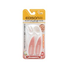 EDISON mama 嬰幼兒防滑易握學習餐具組 附收納盒, 叉子+湯匙, 粉色, 1組