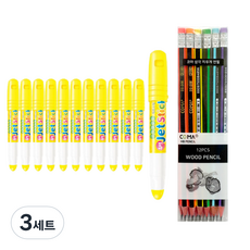 동아 고체형광펜 제트스틱 12p + 투코비 삼각 지우개 연필 SG-208 12p 세트, 노랑(라이너), 혼합색상(지우개연필), 3세트