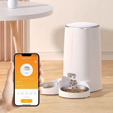 ROJECO 로제코 반려동물 자동 급식기 듀얼 대용량 wifi 앱 자율배식, 4000ml, 화이트, 1개