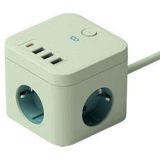 오아 큐브 멀티탭 PD35 고용량 4000W 콘센트 USB C타입 3구 멀티 어댑터, 그린, 1개