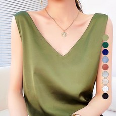 더시럽 여성용 실키 브이넥 백 스트랩 민소매 나시