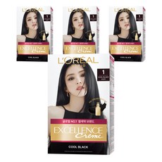 로레알파리 엑셀랑스 크림 빗캡으로 간편한 새치염색 염모제, 1호쿨블랙, 4개