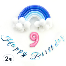이베이비랜드 무지개 생일풍선 세트 + 숫자풍선 소, 블루(생일풍선세트), 핑크(숫자풍선 9), 2개