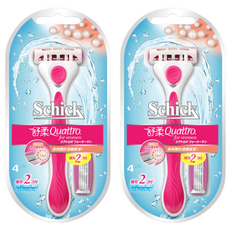 Schick 舒適牌 舒柔 Quattro仕女除毛刀具, 4刀片，安全護膚隔離網，附贈2個替換刀片, 1入, 2支