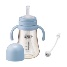 Edison 愛迪生 PPSU 吸管透明學習杯組, 藍色 340 毫升, 韓國製造, 340ml, 1組