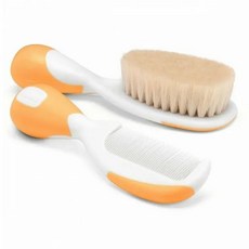 Chicco 嬰兒專用髮梳組 (橘色), 天然羊毛柔軟刷毛, 0個月以上寶寶適用, 1組