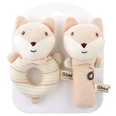 Gbee 搖鈴手抓棒 Set, 有機棉布料, 彩棉狐狸, 1組