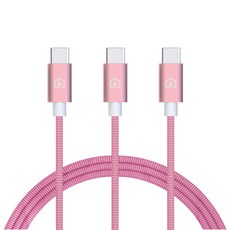 홈플래닛 C타입 패브릭 고속충전 케이블, 2m, 핑크, 3개