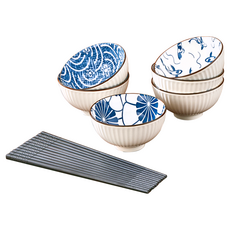 好料理 六入食器 Set, 陶瓷碗 x6 合金筷 x6, YA023001, 碗4.5吋 6個 + 合金筷24cm 6雙, 1組