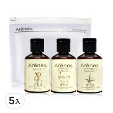Arenes愛霓思 ArenesEO旅行組C (洗髮60ml+沐浴60ml+洗臉60ml+旅行袋) 五件組, 5入