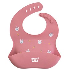 PaPa 幼兒用矽膠防水副食品圍兜, 1個, 1個, 粉紅兔