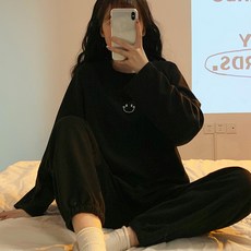 피어니스트 여성용 와플 스마일 잠옷 상하의 세트