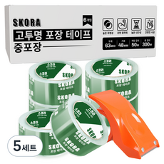 스코라 고투명 테이프 중포장 48mm x 50m 6p + 커터기 세트, 5세트