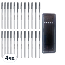 모나미 빅 볼펜 2 1.0mm 24p + 매표 펜 접시 C형 세트, 은색(볼펜), 검정색(펜 접시), 4세트