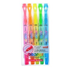Uni 三菱 視窗雙頭螢光筆組 - 5色, PUS-102T, 5支