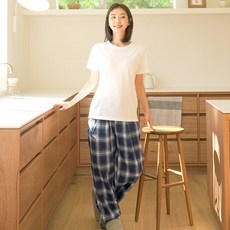 파란 면기모 올드체크 파자마 바지